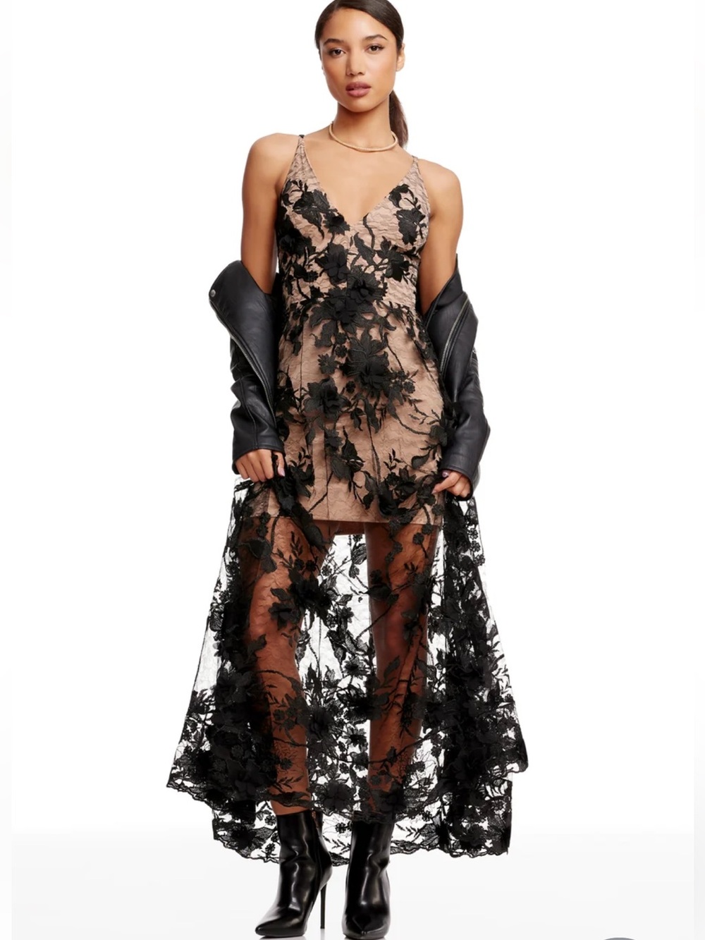 Dress the Population Embellished Plunging Sydney Gown Sleeveless Floral Dress